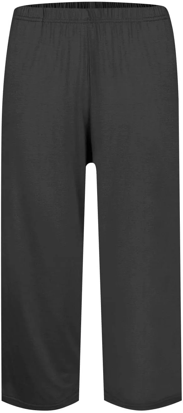 2025 Womens Capri Pants Loose High Waisted Wide Leg 3/4 Pants Drawstring Casual Palazzo Trousers with Pockets