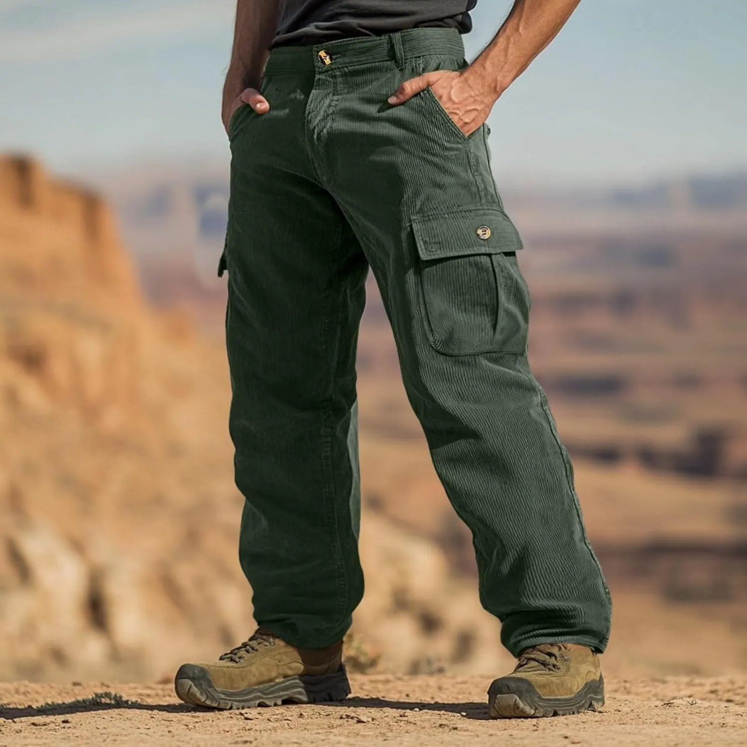 ADHOWBEW Men Cargo Pants Relaxed Fit Stretch Waterproof Construction Hiking Elastic Waist Trousers