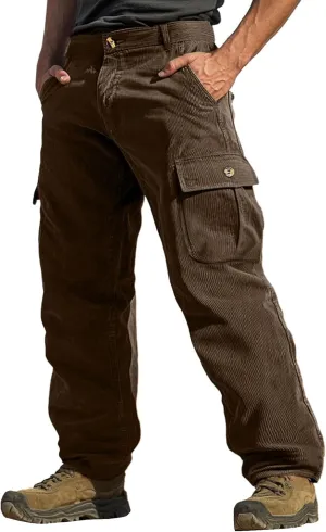 ADHOWBEW Men Cargo Pants Relaxed Fit Stretch Waterproof Construction Hiking Elastic Waist Trousers