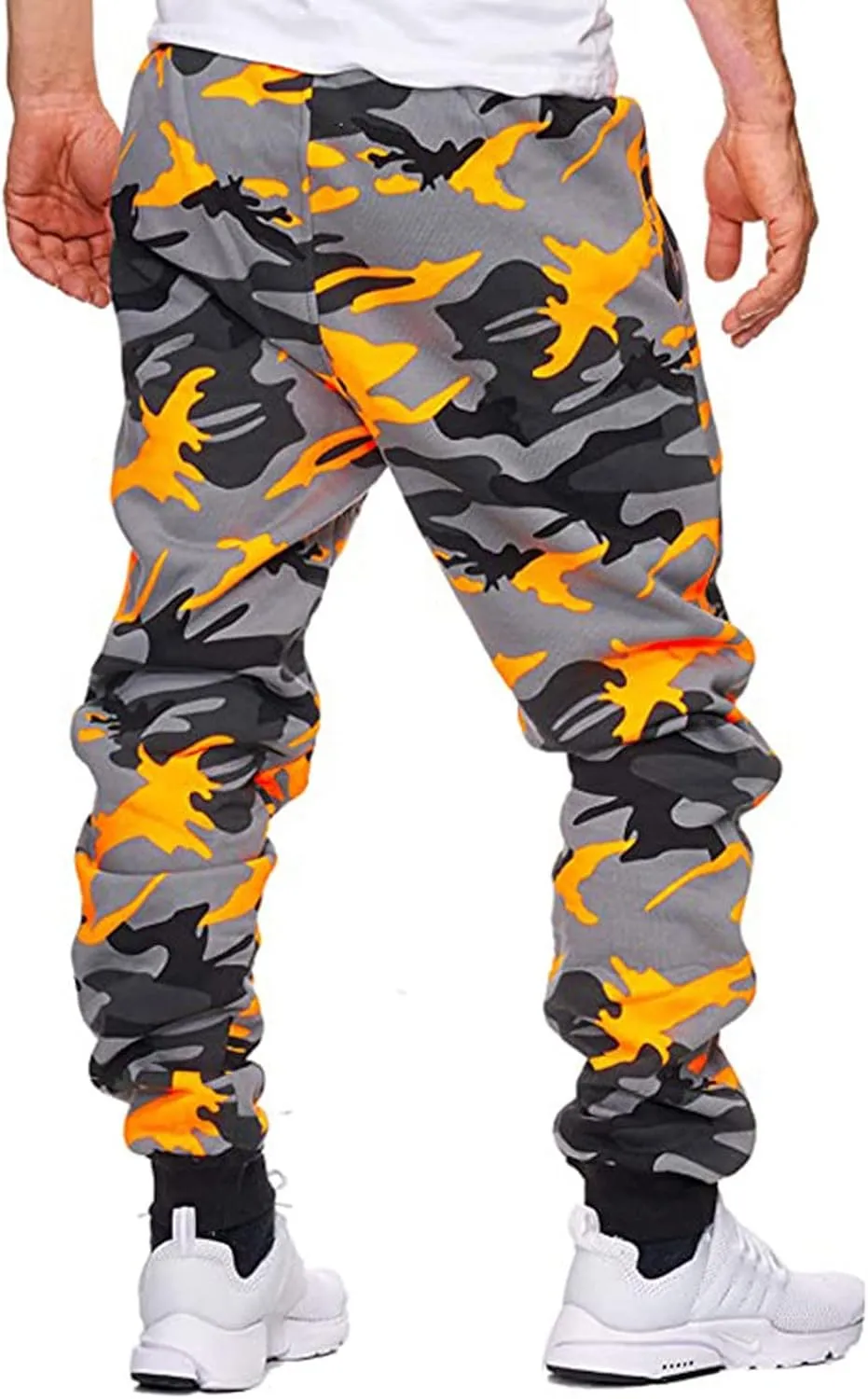 ADHOWBEW Mens Tactical Cargo Pants Construction Elastic Waist Work Hiking Stretch Workout Trousers