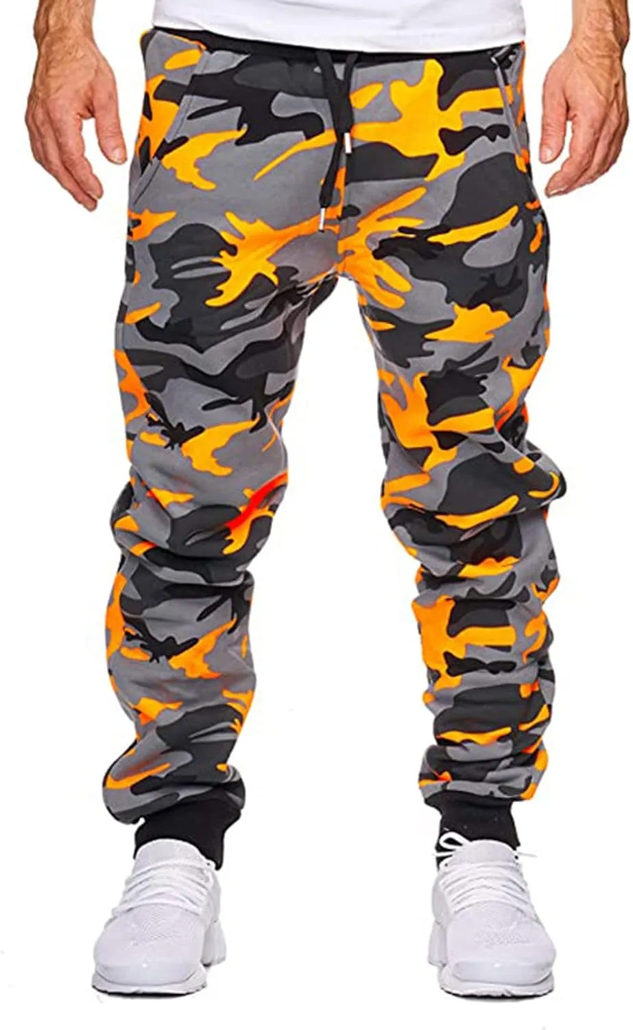 ADHOWBEW Mens Tactical Cargo Pants Construction Elastic Waist Work Hiking Stretch Workout Trousers