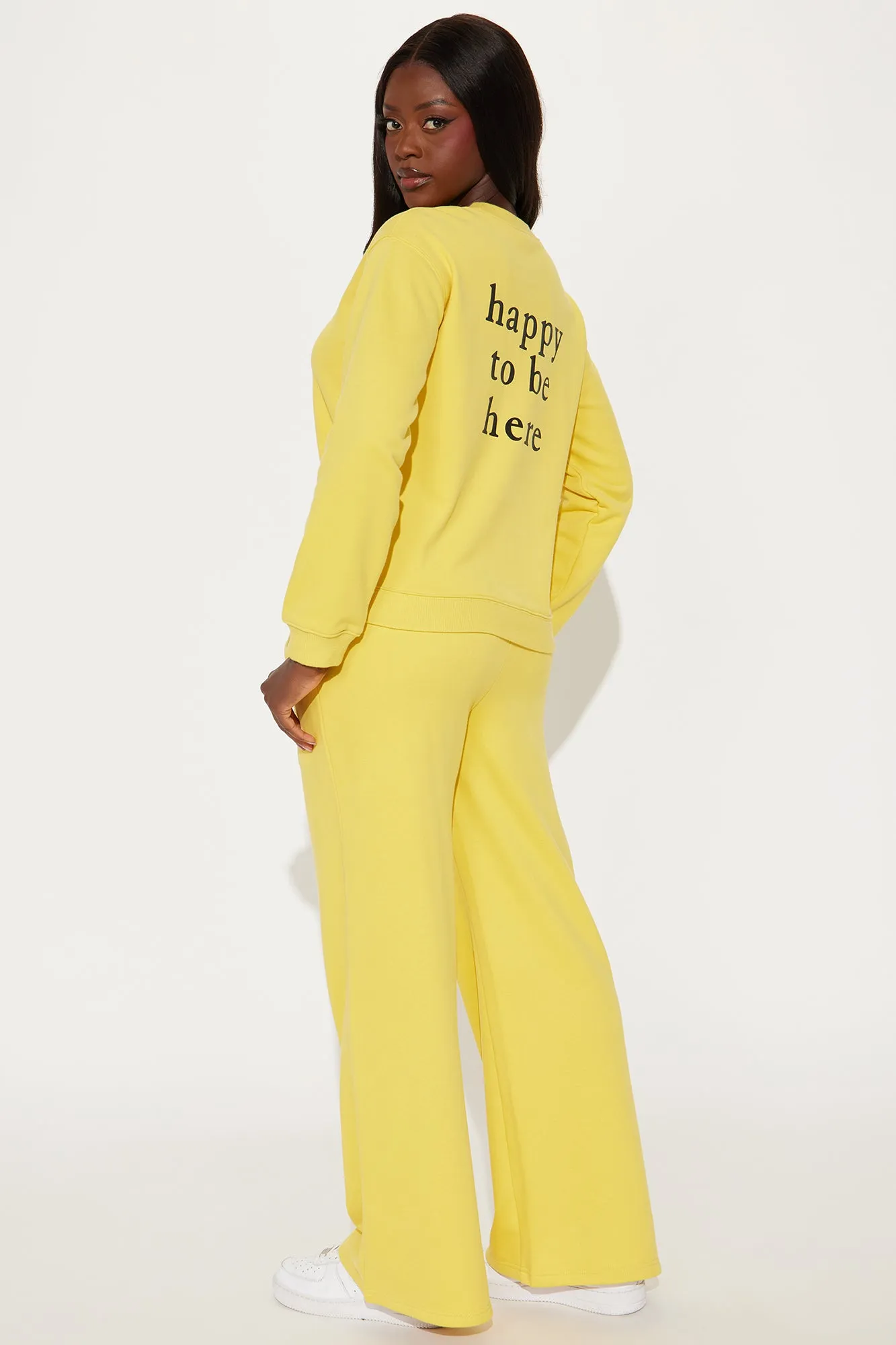 Always Happy Wide Leg Sweatsuit Set - Yellow