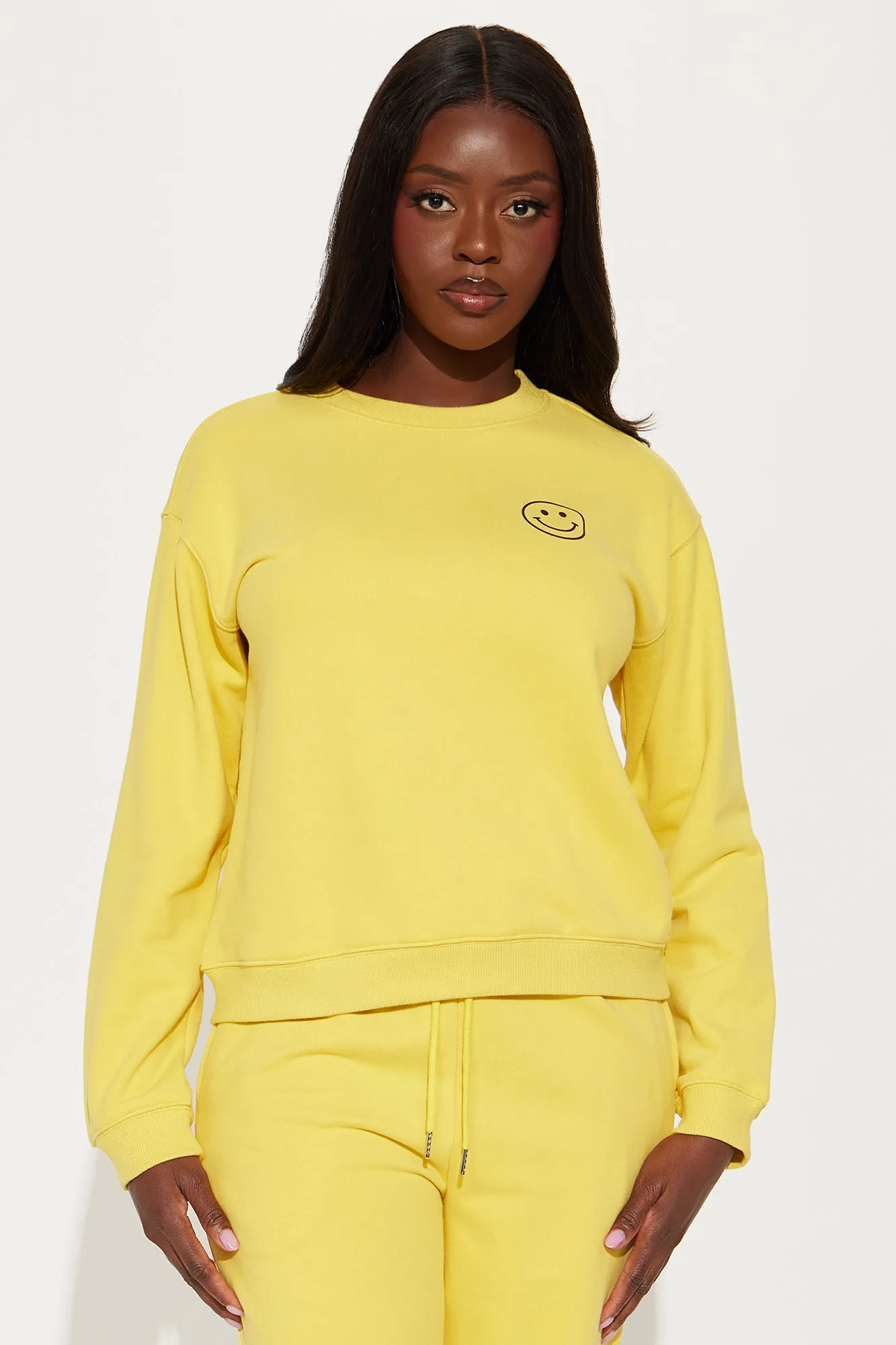 Always Happy Wide Leg Sweatsuit Set - Yellow