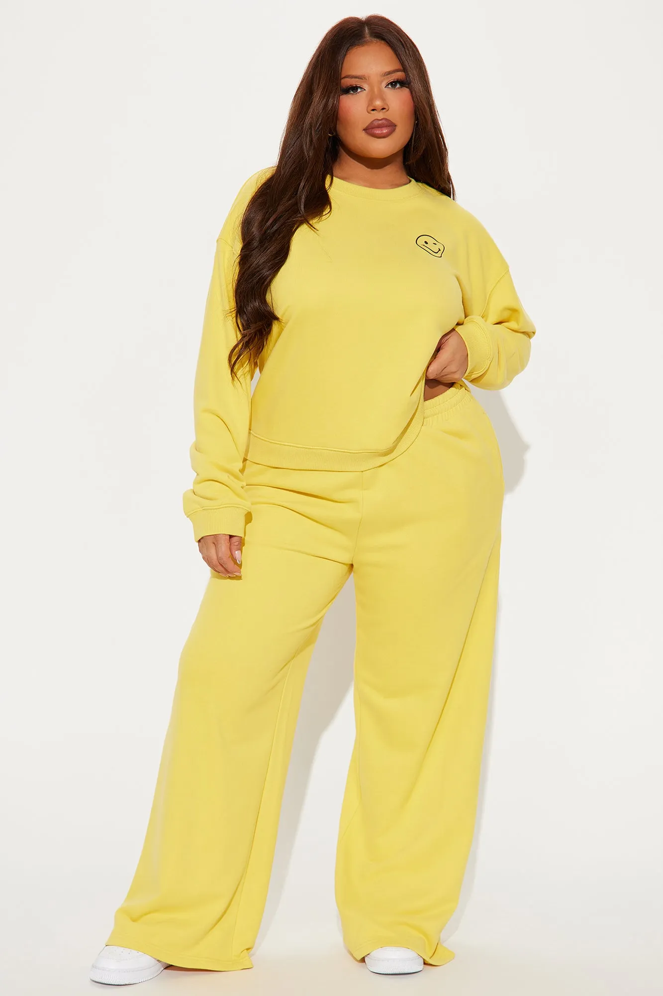 Always Happy Wide Leg Sweatsuit Set - Yellow