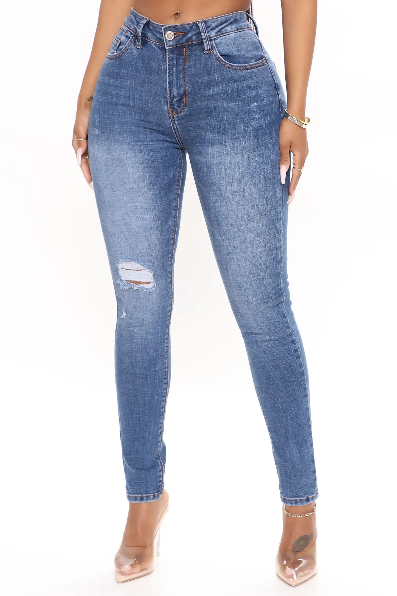 Always Lookin' Good Distressed Stretch Skinny Jeans - Dark Wash