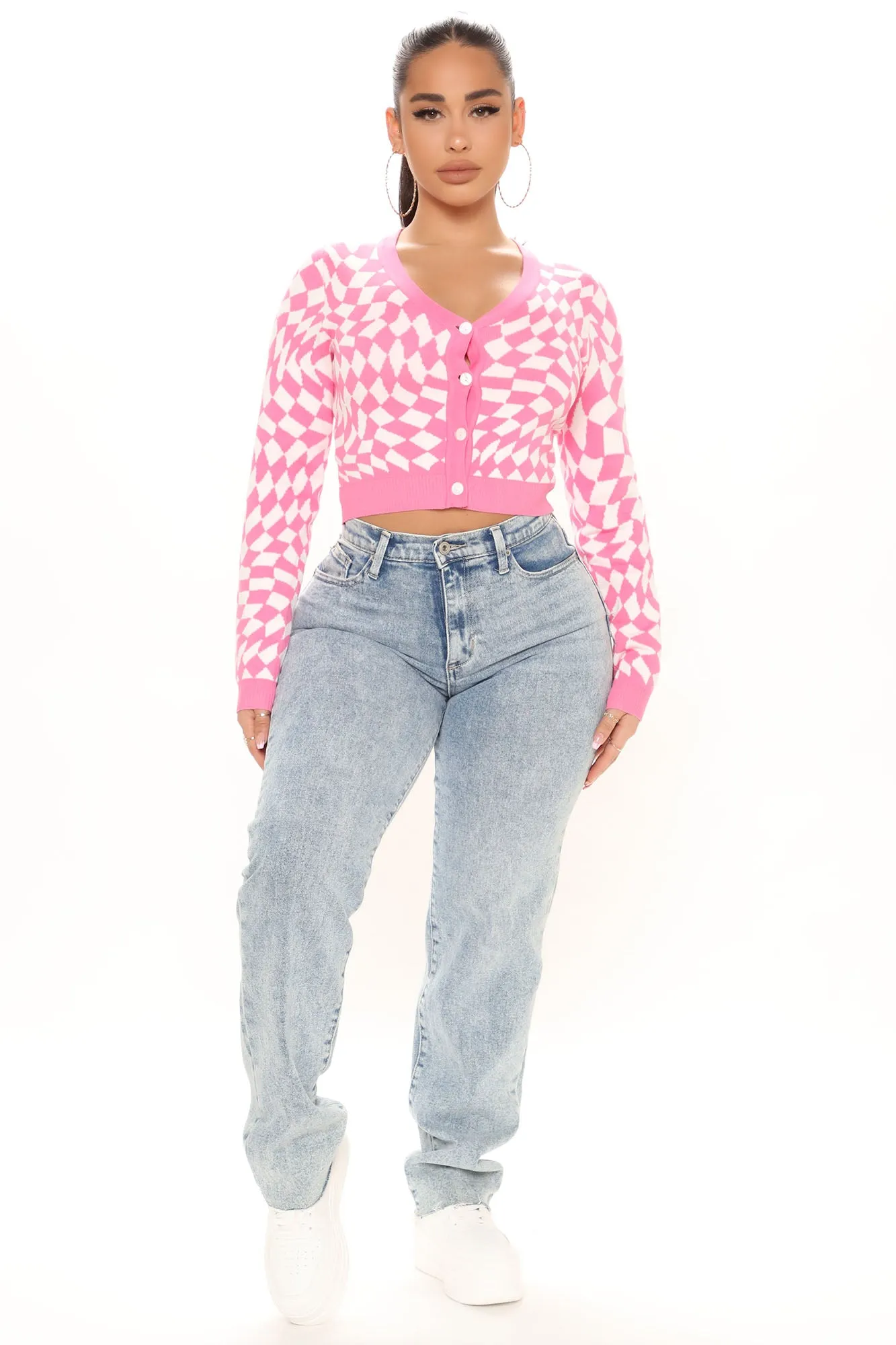 As If Checkered Cardigan - Pink/combo