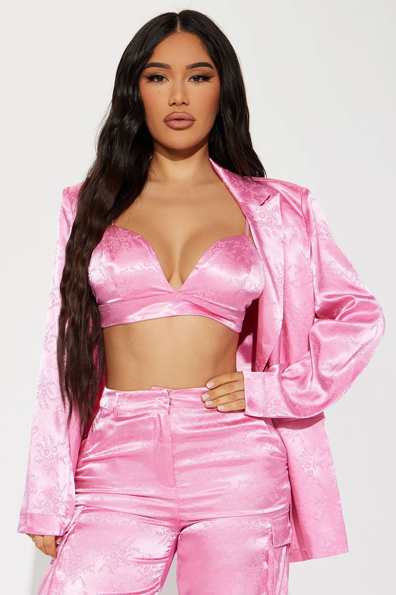Bailey Satin 3 Piece Pant Set - Pink