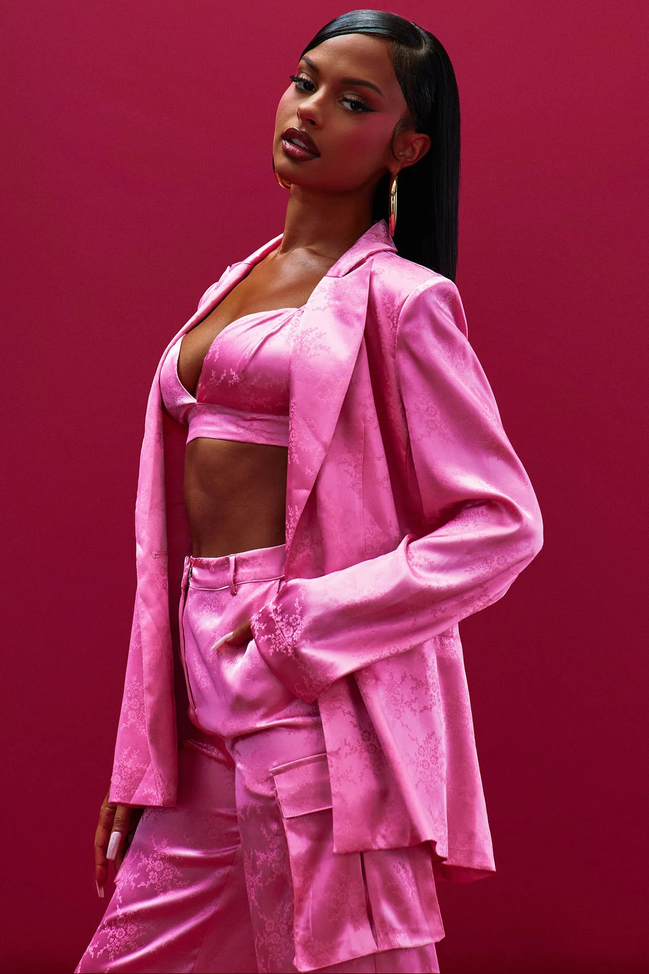 Bailey Satin 3 Piece Pant Set - Pink