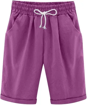 Bermuda Shorts for Women Plus Size Knee Length Beach Shorts Summer High Waisted Soft Lounge Short Pants with Pockets