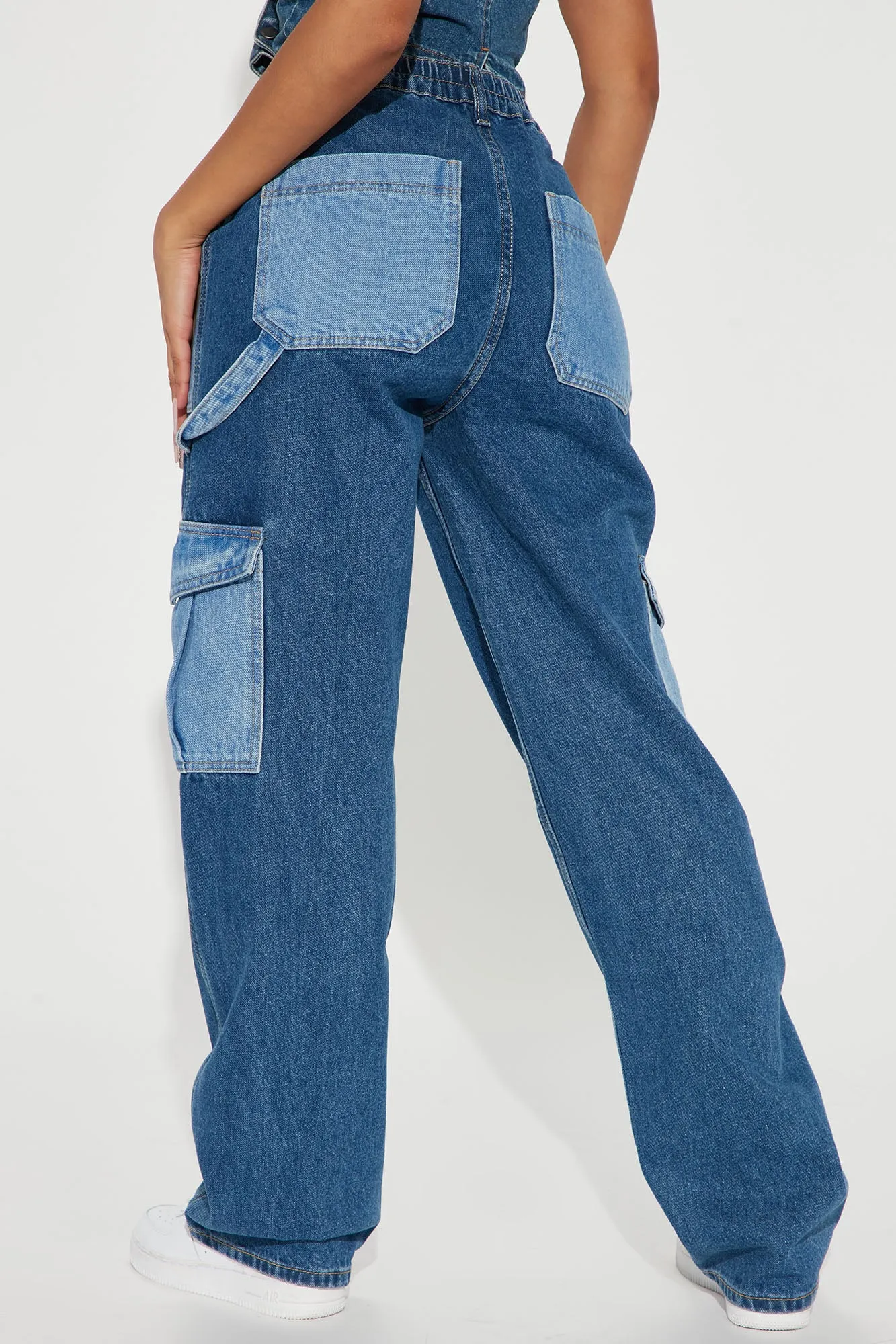 Blind Spot Two Tone Cargo Jeans - Medium Blue Wash