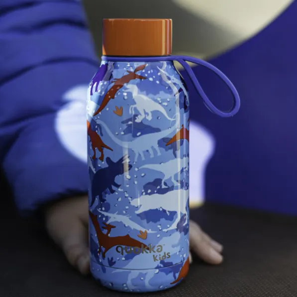 Botella de acero inoxidable con asa y diseño de dinosaurios, de 330 ml.