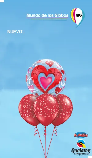 BOUQUET DE BUBBLE CORAZON CON ESTAMPADOS