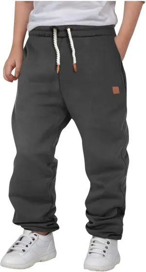 Boys Wide Leg Casual Pants Elastic Waist Solid Color Casual Daily Trousers Loose Casual Pants with Pockets