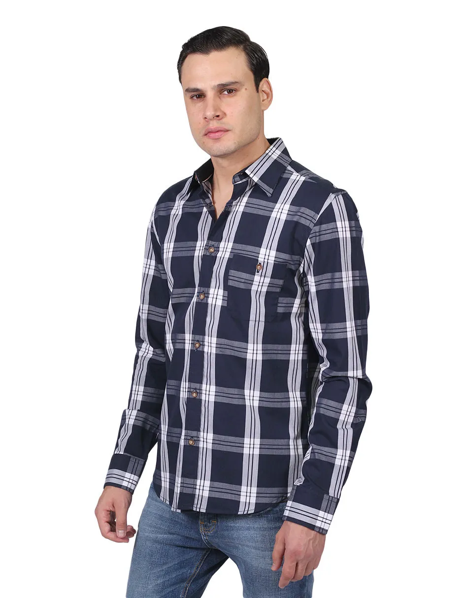 Camisas Hombre Slim Fit Manga Larga Cuadros Blanco B25116