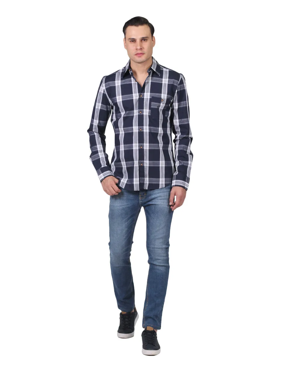 Camisas Hombre Slim Fit Manga Larga Cuadros Blanco B25116