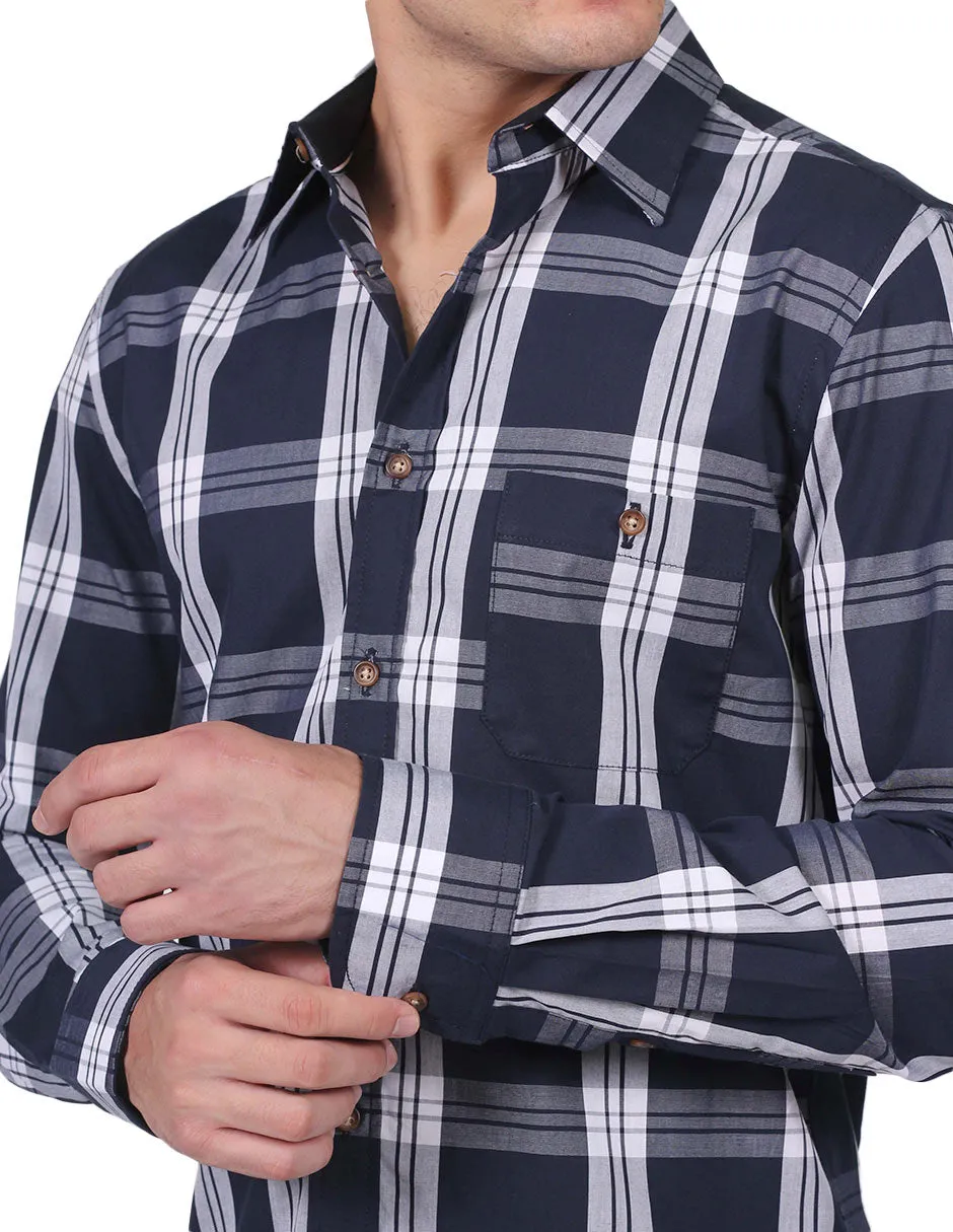 Camisas Hombre Slim Fit Manga Larga Cuadros Blanco B25116