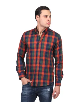 Camisas Hombre Slim Fit Manga Larga Oxford Cuadros Olivo B25117