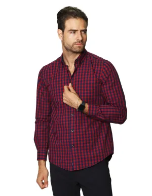 Camisas Para Hombre De Manga Larga Con Estampado de Cuadros Regular Fit B35216 Rojo