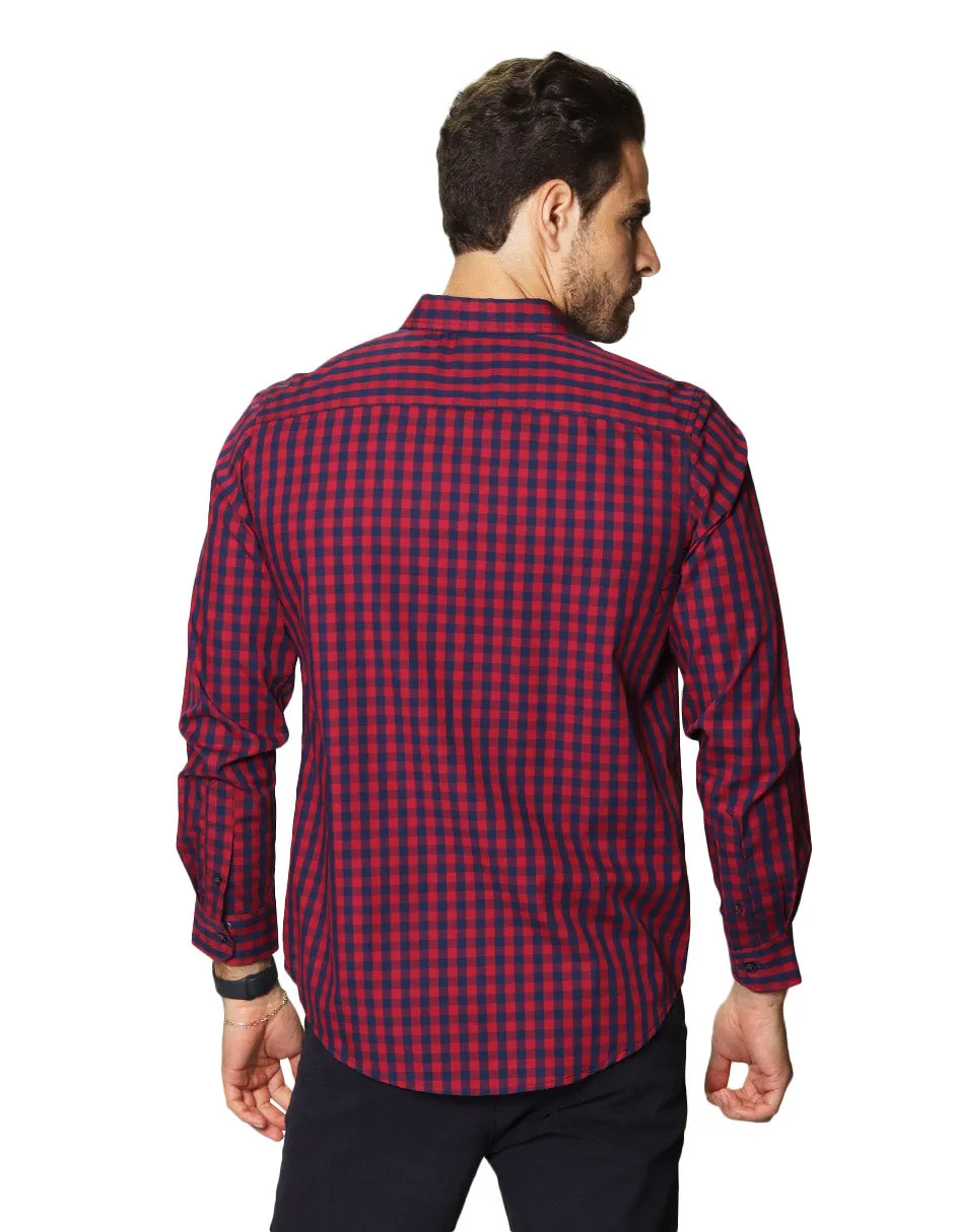 Camisas Para Hombre De Manga Larga Con Estampado de Cuadros Regular Fit B35216 Rojo