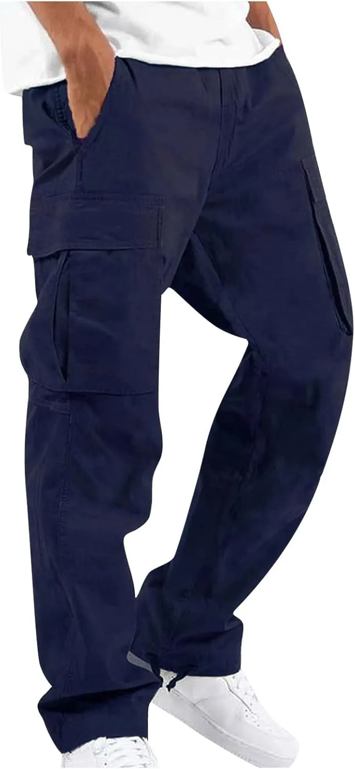 Cargo Pants for Men Lightweight Comfy Outdoor Hiking Tactical Pants Baggy Elastic Waist Wide Leg Joggers with Pockets