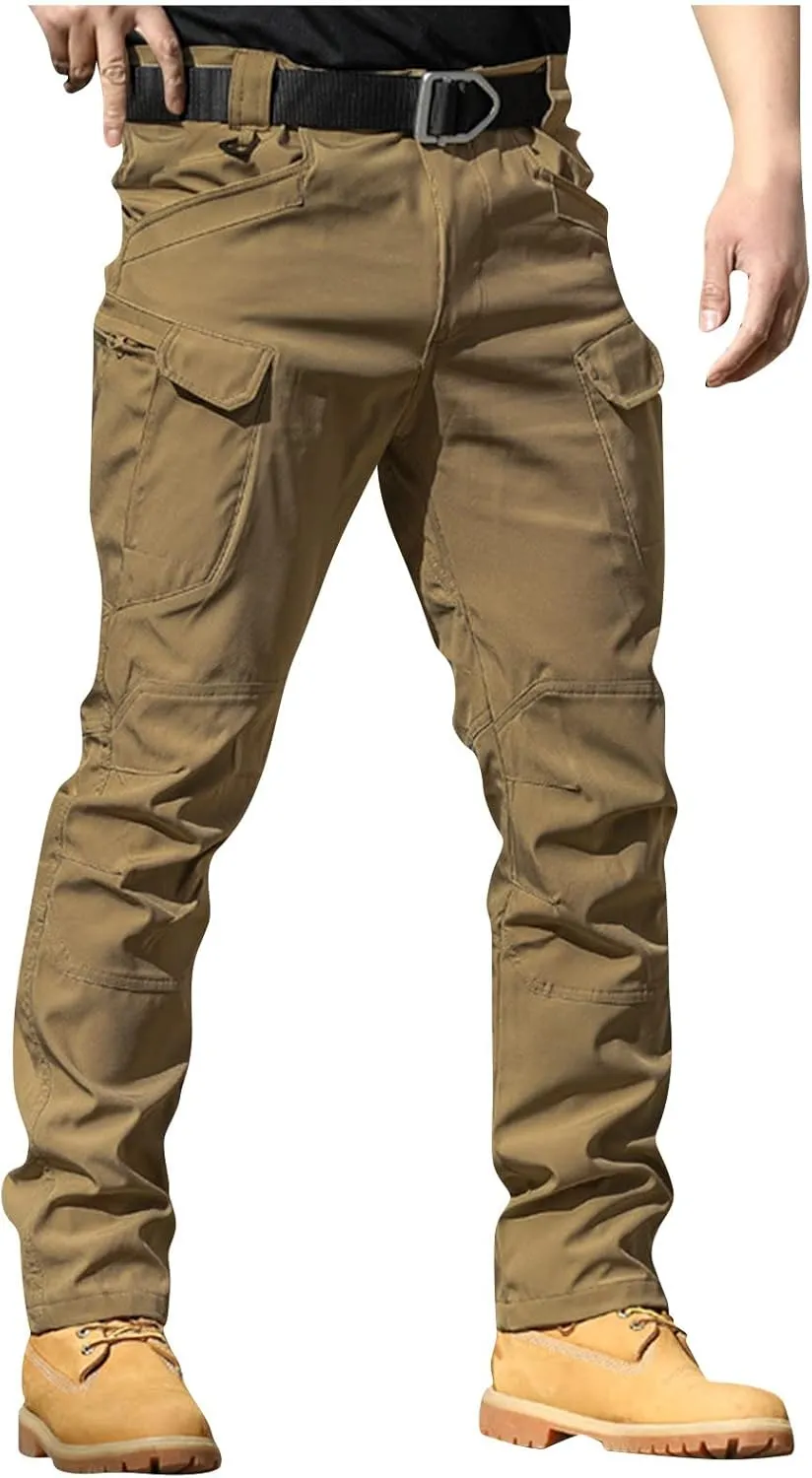 Cargo Pants for Men Multi Pocket Athletic Trousers Military Fan Elastic Waistband Casual Overalls Hiking Pants