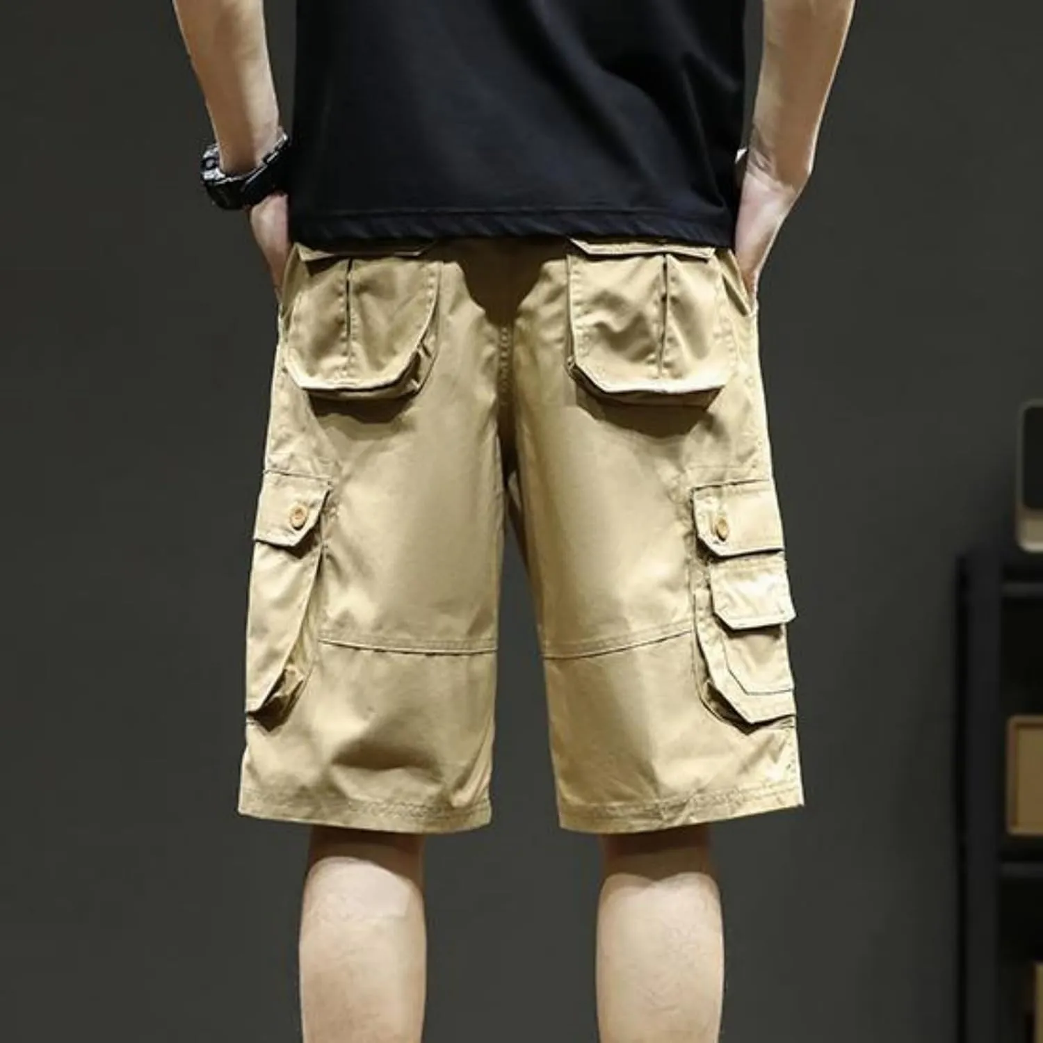 Cargo Shorts for Men Summer Casual Cotton Bermuda Work Hiking Shorts Knee Length Stretchy Short Pants Multi Pockets
