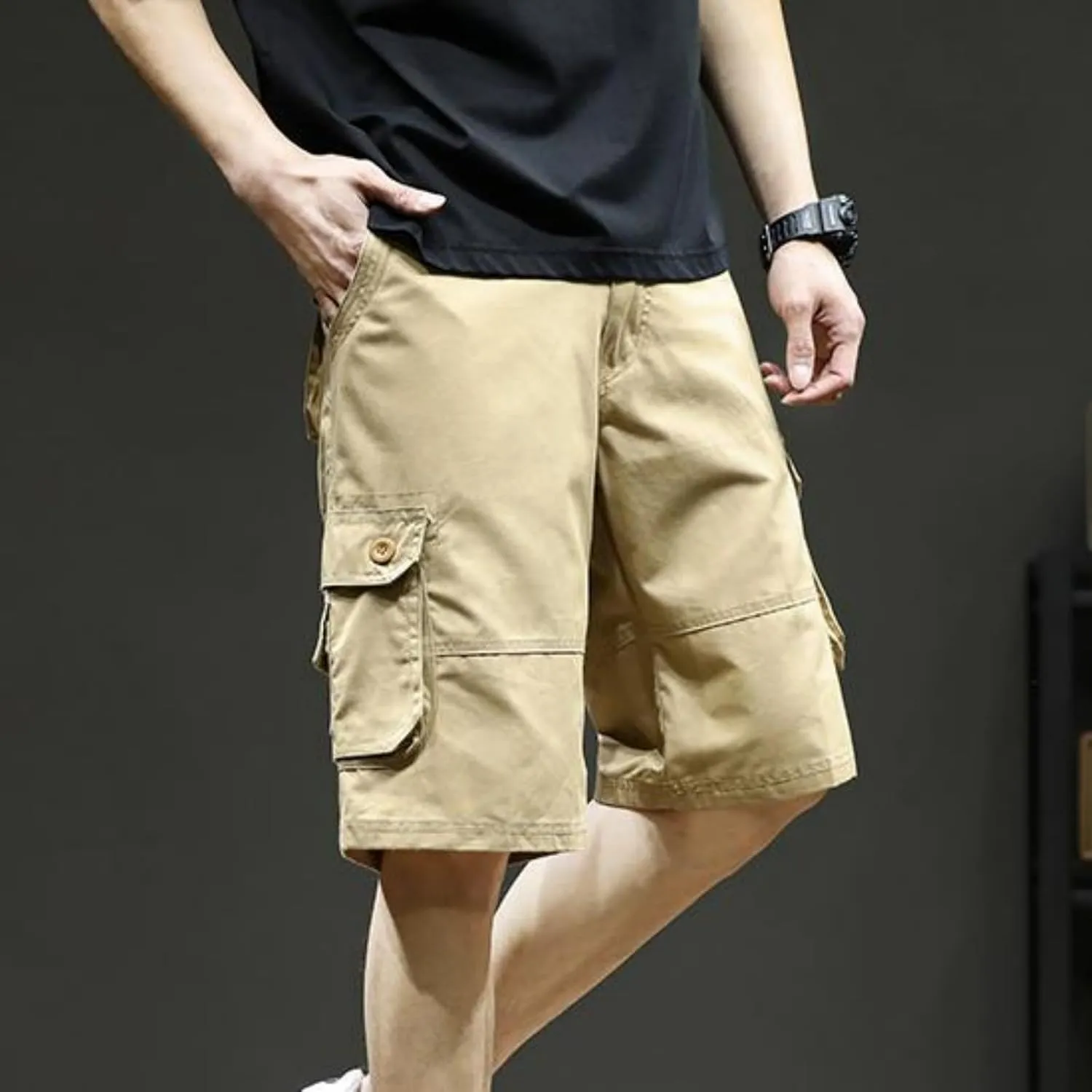 Cargo Shorts for Men Summer Casual Cotton Bermuda Work Hiking Shorts Knee Length Stretchy Short Pants Multi Pockets