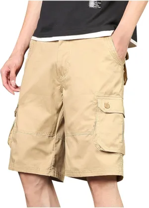 Cargo Shorts for Men Summer Casual Cotton Bermuda Work Hiking Shorts Knee Length Stretchy Short Pants Multi Pockets