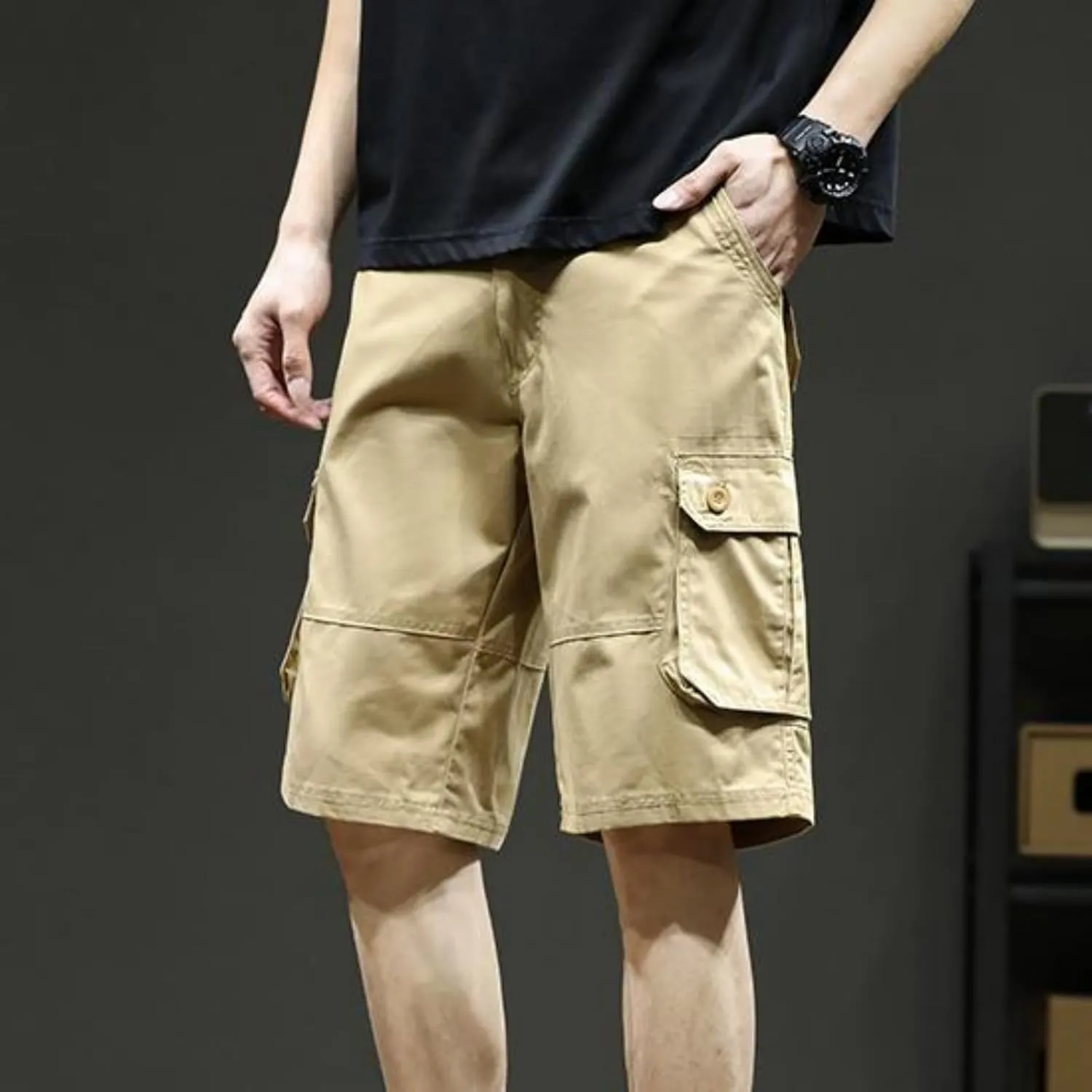 Cargo Shorts for Men Summer Casual Cotton Bermuda Work Hiking Shorts Knee Length Stretchy Short Pants Multi Pockets
