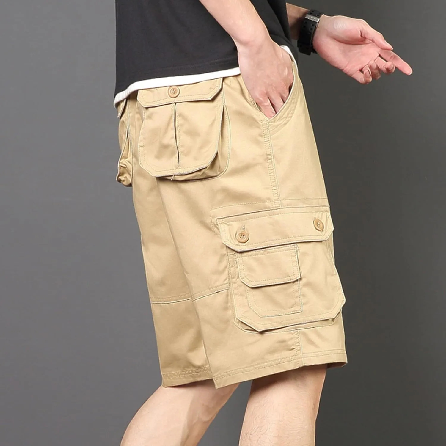 Cargo Shorts for Men Summer Casual Cotton Bermuda Work Hiking Shorts Knee Length Stretchy Short Pants Multi Pockets
