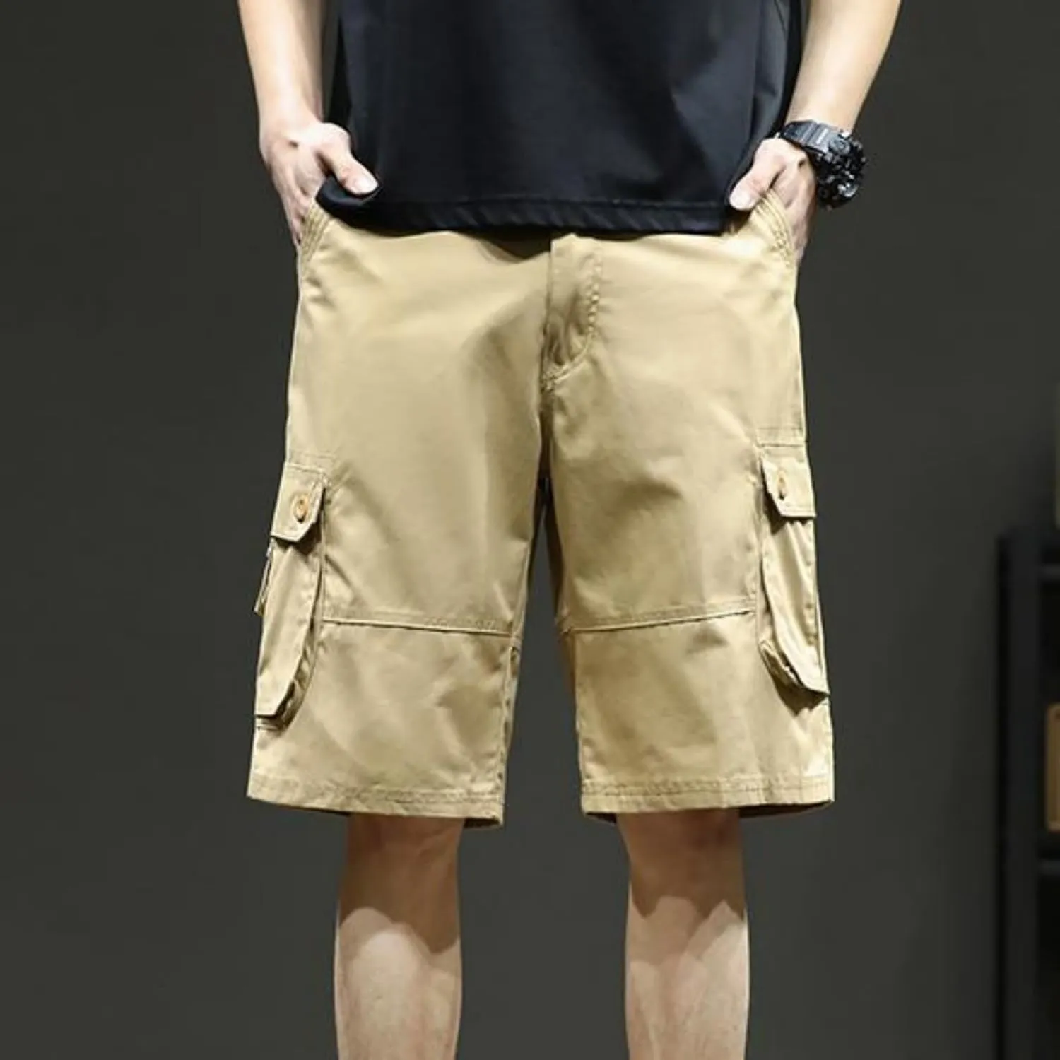 Cargo Shorts for Men Summer Casual Cotton Bermuda Work Hiking Shorts Knee Length Stretchy Short Pants Multi Pockets