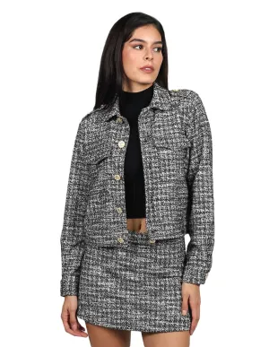 Chamarras Para Mujer Cora Moda Cuadros Q23106 Negro