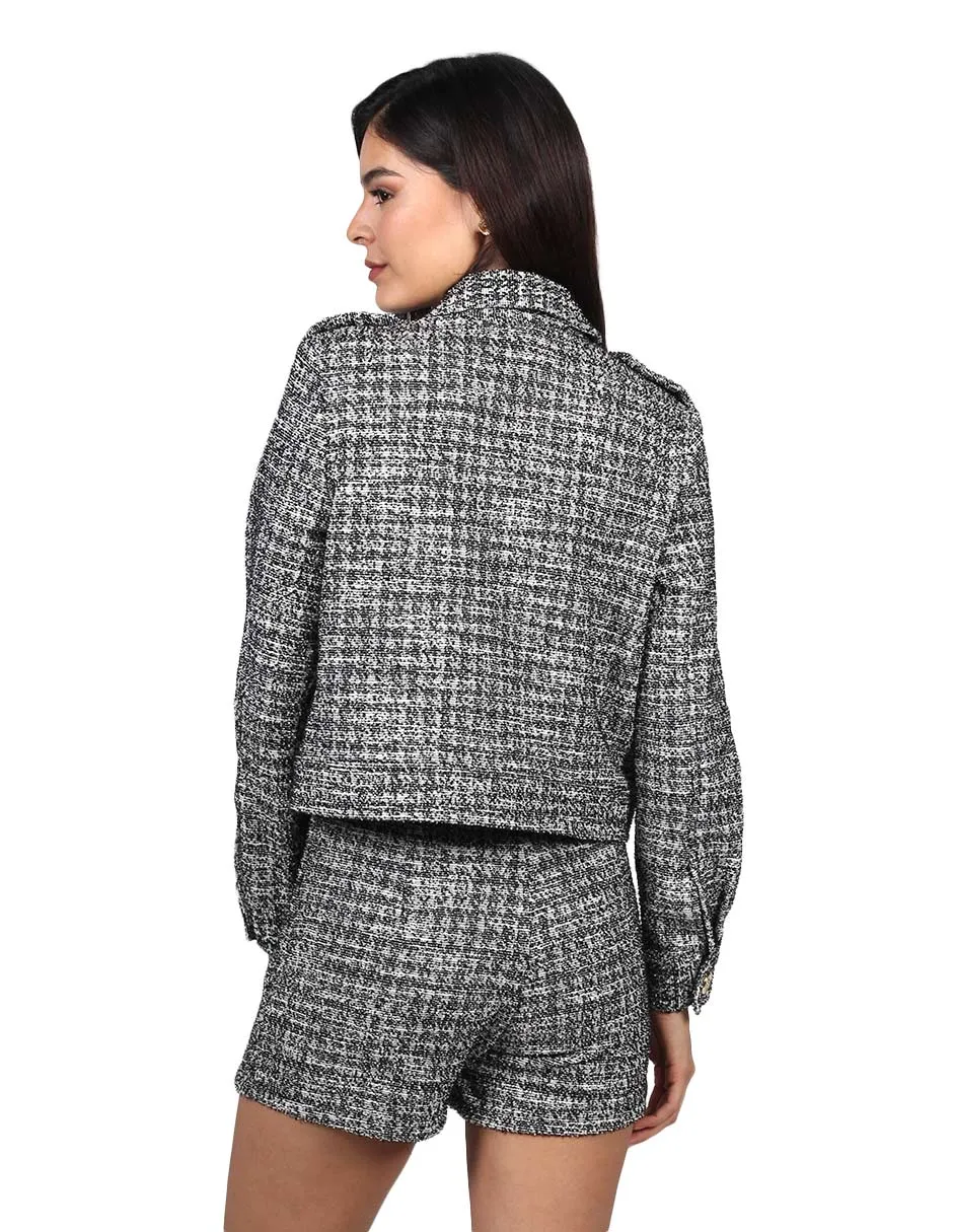Chamarras Para Mujer Cora Moda Cuadros Q23106 Negro