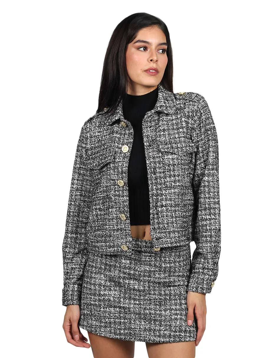 Chamarras Para Mujer Cora Moda Cuadros Q23106 Negro