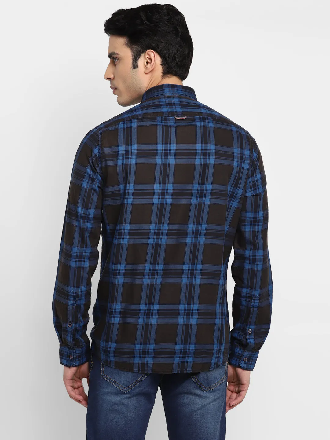 Checked Blue & Black Slim Fit Casual Shirt For Men