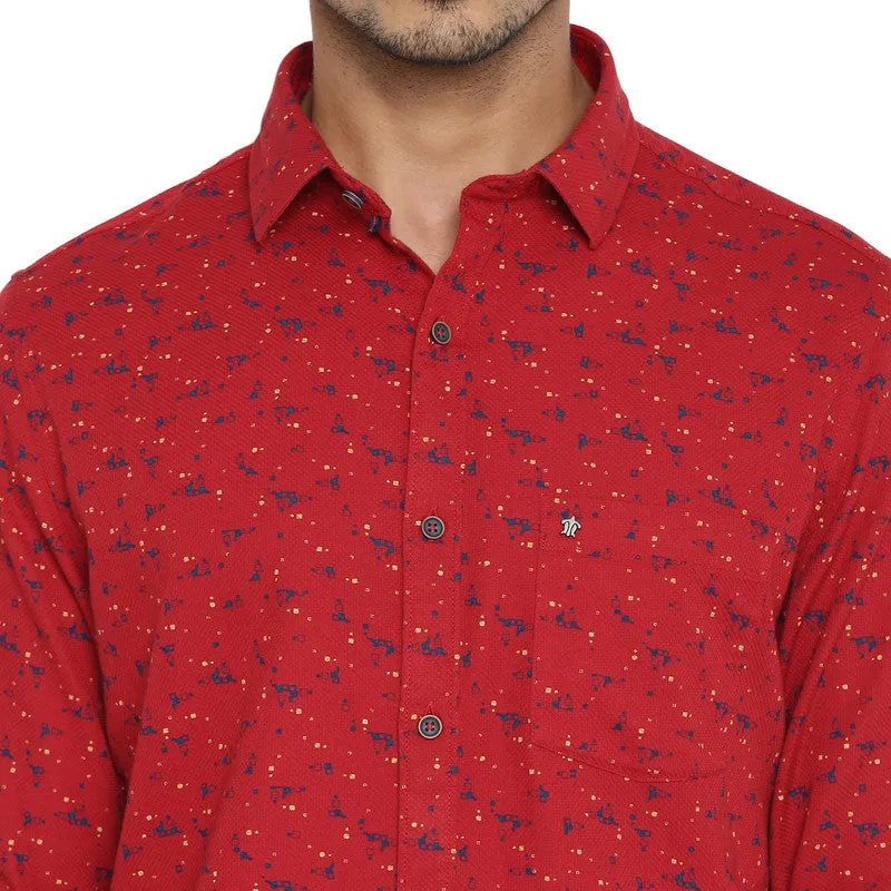 Cotton Red Printed Slim Fit Casual Shirt