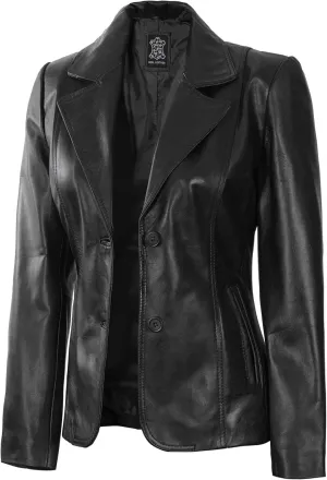 Decrum Women Leather Blazer - Casual Stylish Leather Coats for Women