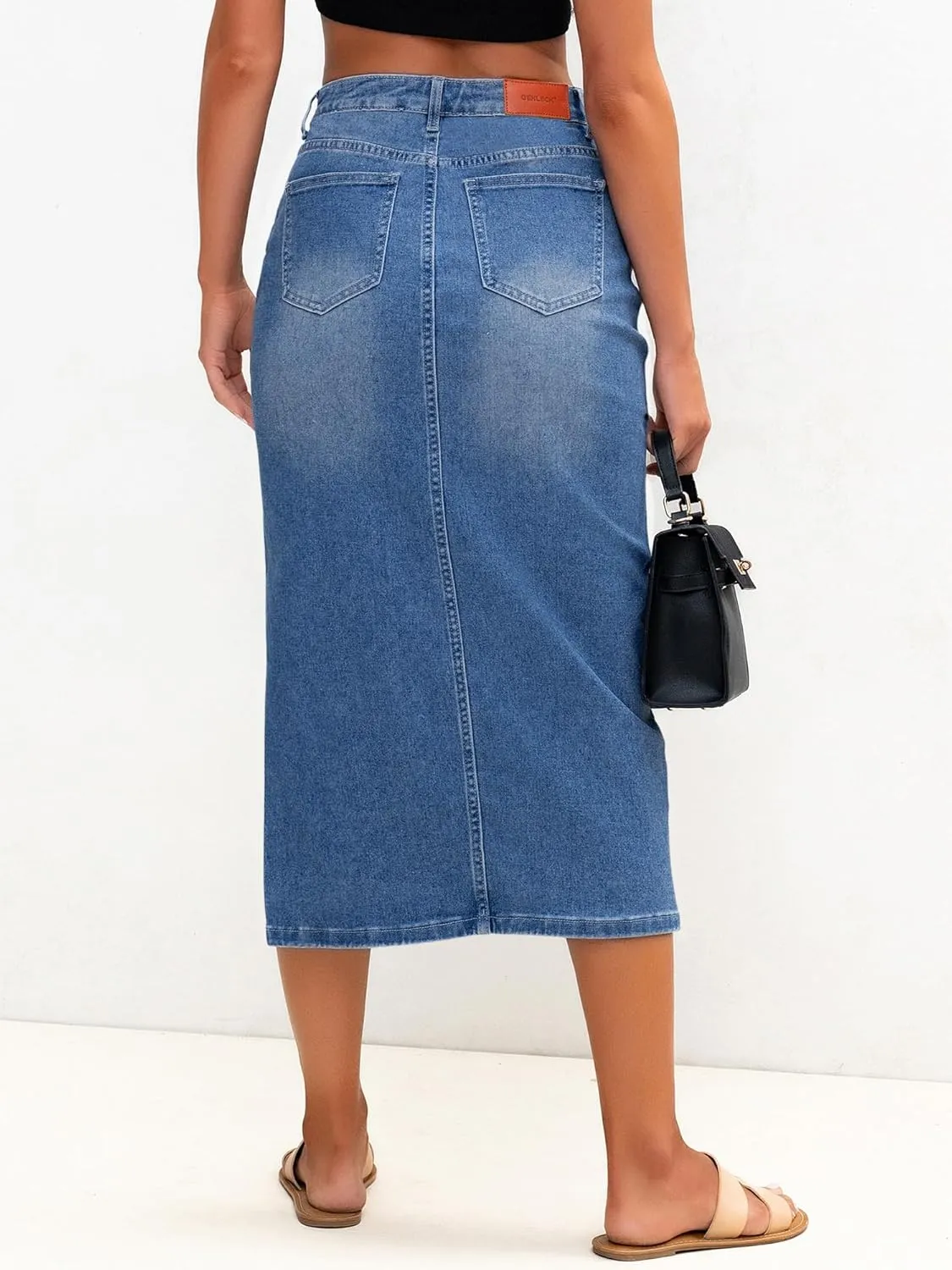 Genleck Women Denim Maxi Skirt Casual High Waist Jean Skirts with Side Split 2025