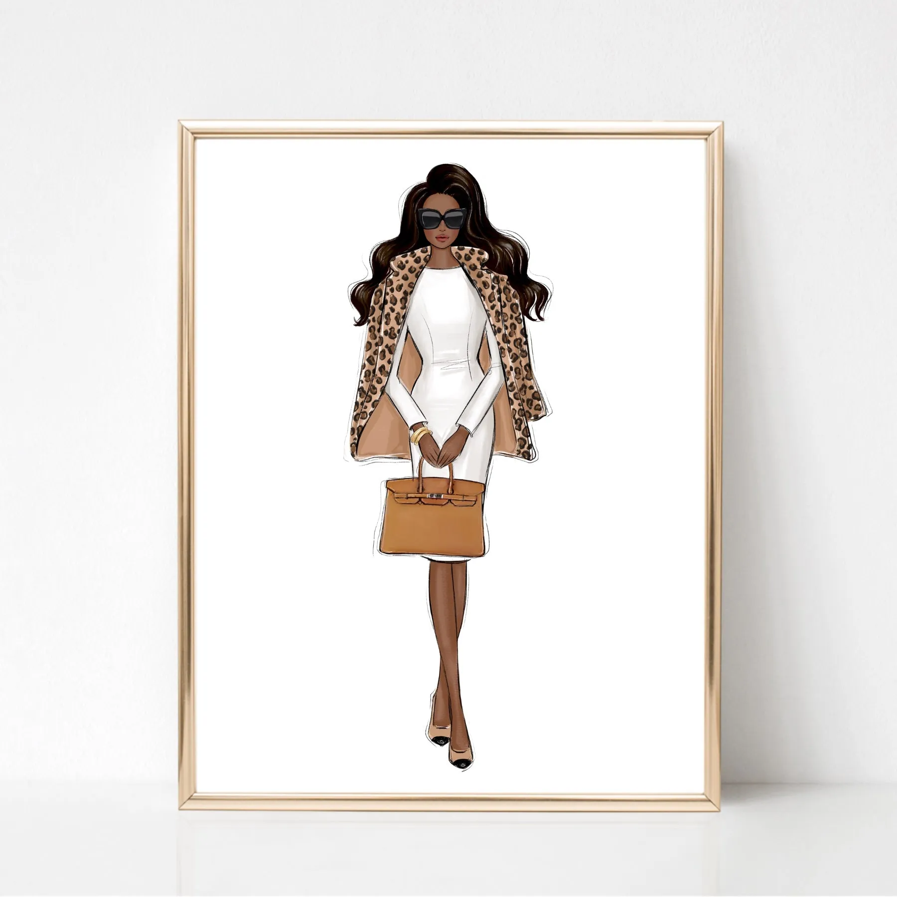 Girl in leopard jacket fashion illustration art print