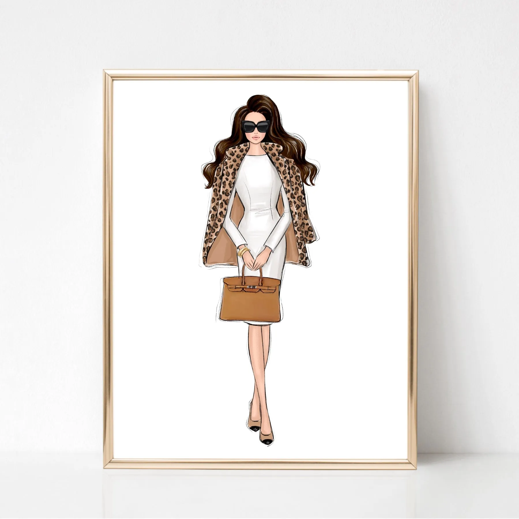 Girl in leopard jacket fashion illustration art print