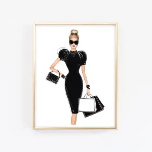 Girl in little black dress fashion illustration art print
