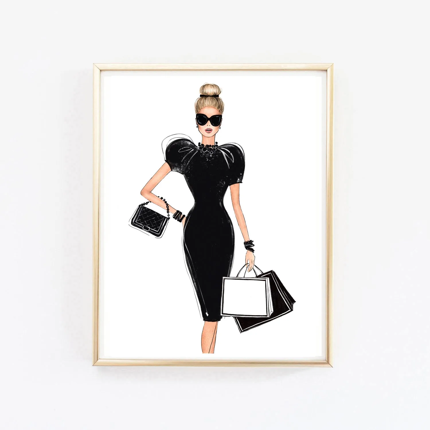 Girl in little black dress fashion illustration art print