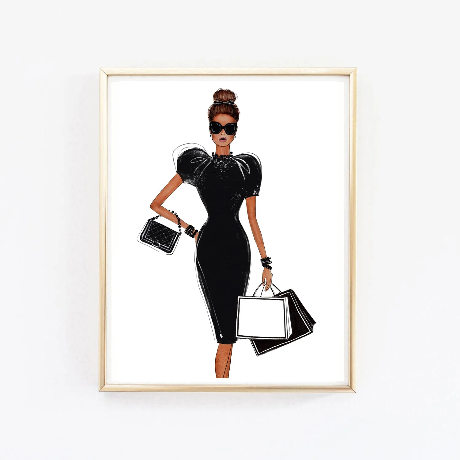 Girl in little black dress fashion illustration art print