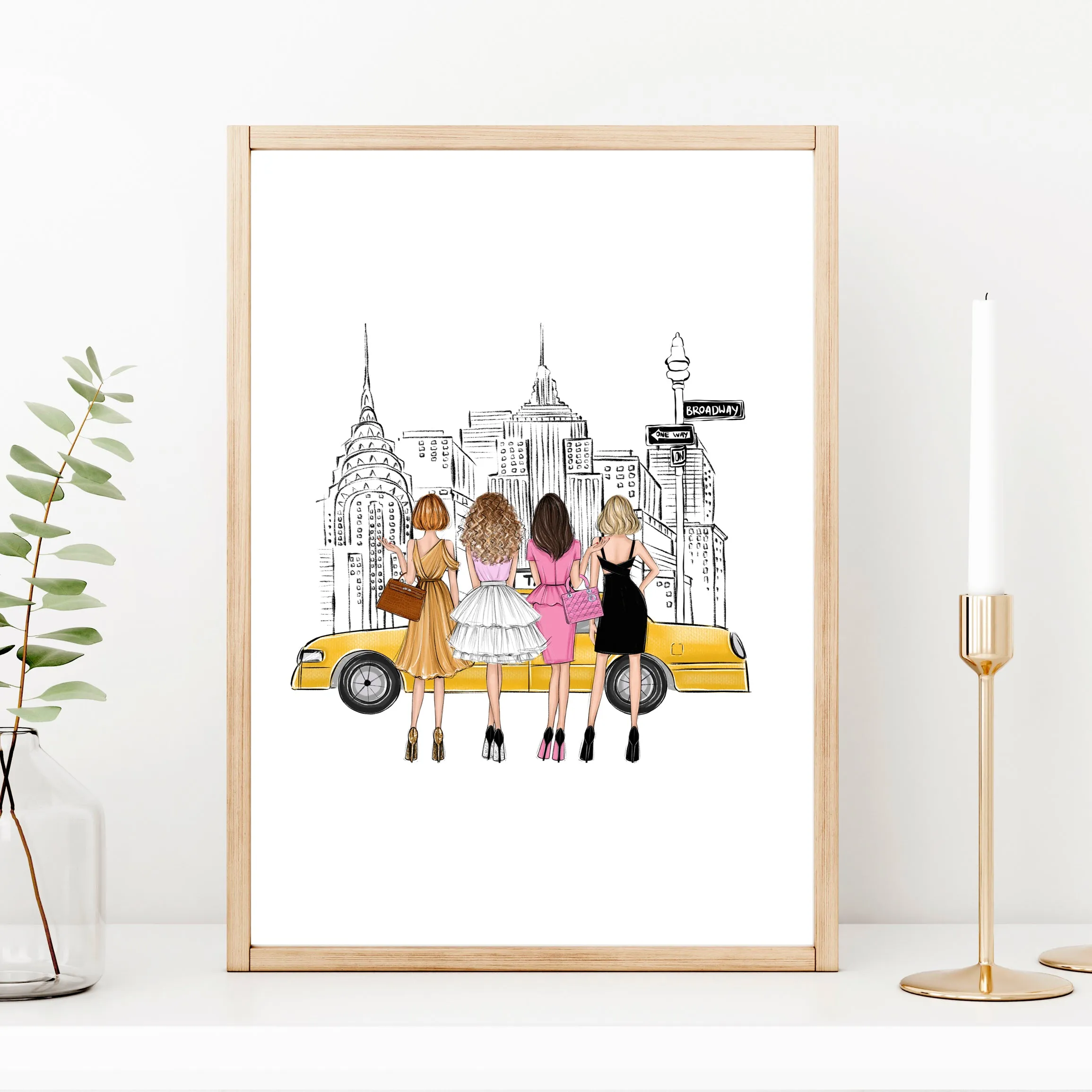 Girls in New York City fashion illustration art print
