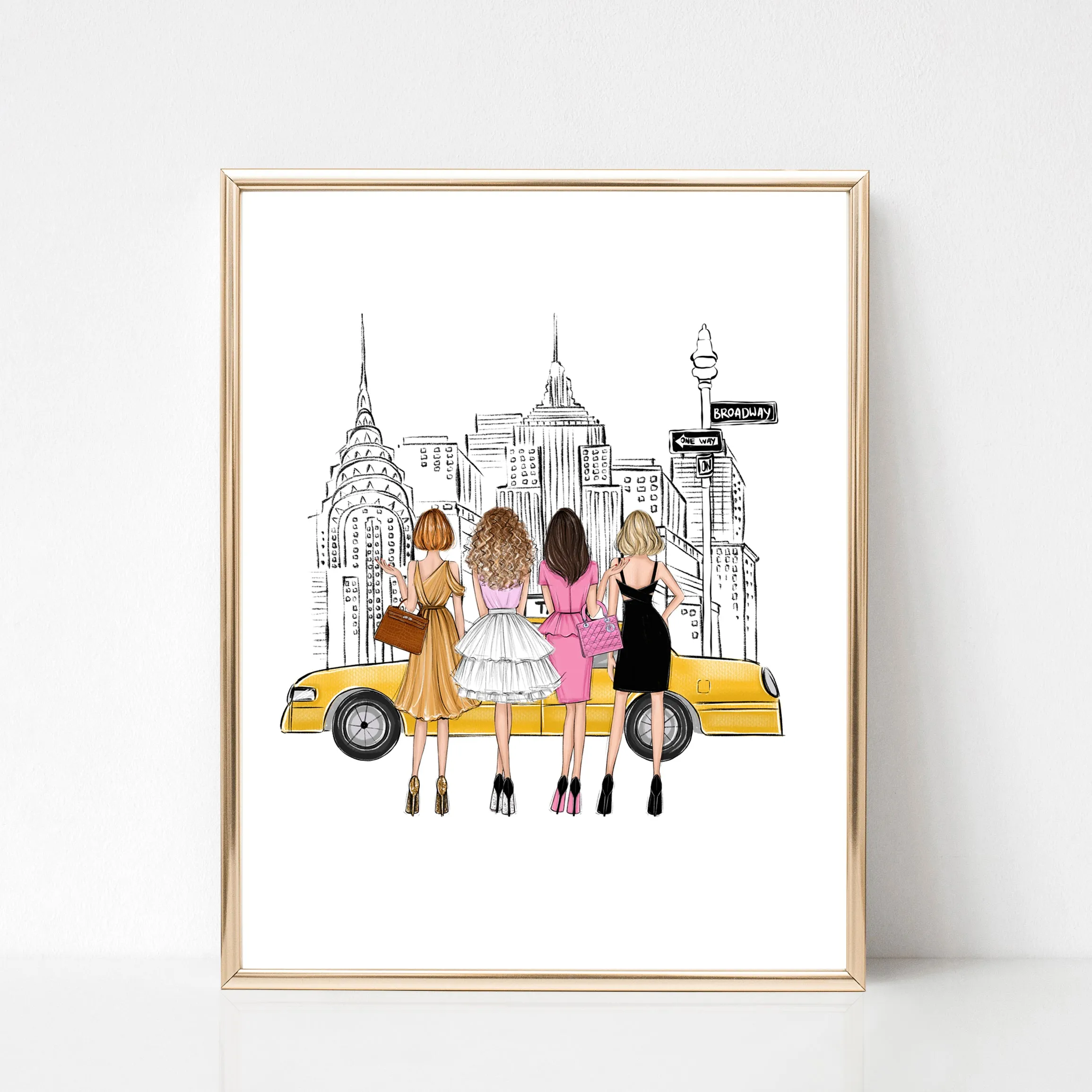Girls in New York City fashion illustration art print