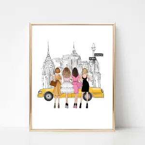 Girls in New York City fashion illustration art print