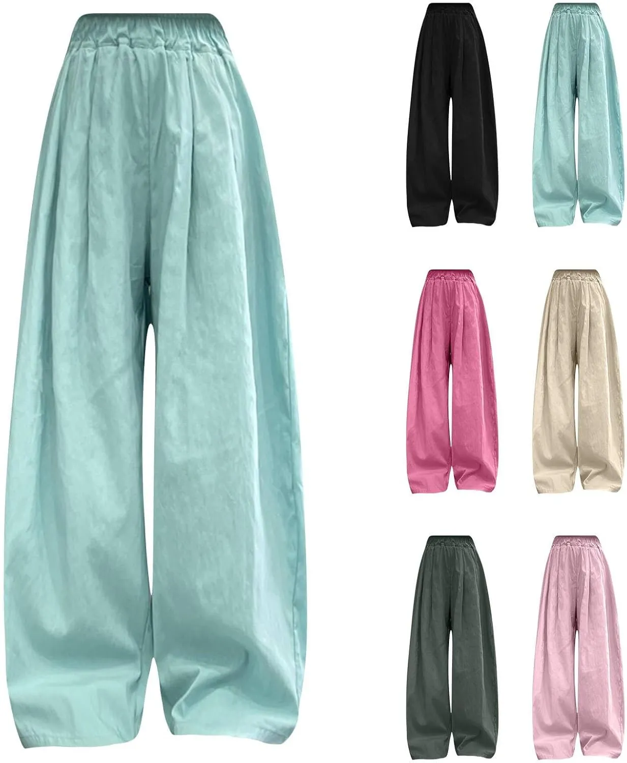 Girls Straight Wide Leg Solid Color Pants High Elastic Waist Baggy Flowy Casual Trousers Y2k Trendy