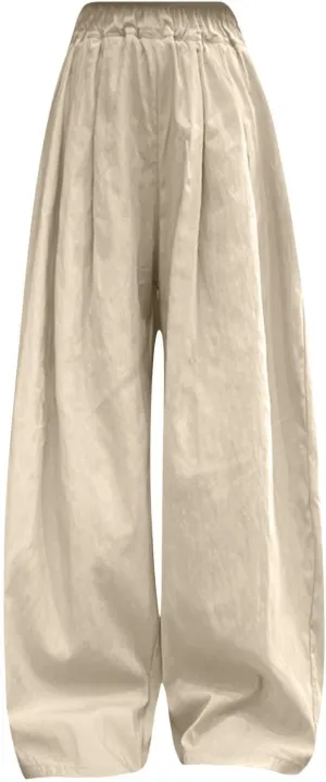 Girls Straight Wide Leg Solid Color Pants High Elastic Waist Baggy Flowy Casual Trousers Y2k Trendy