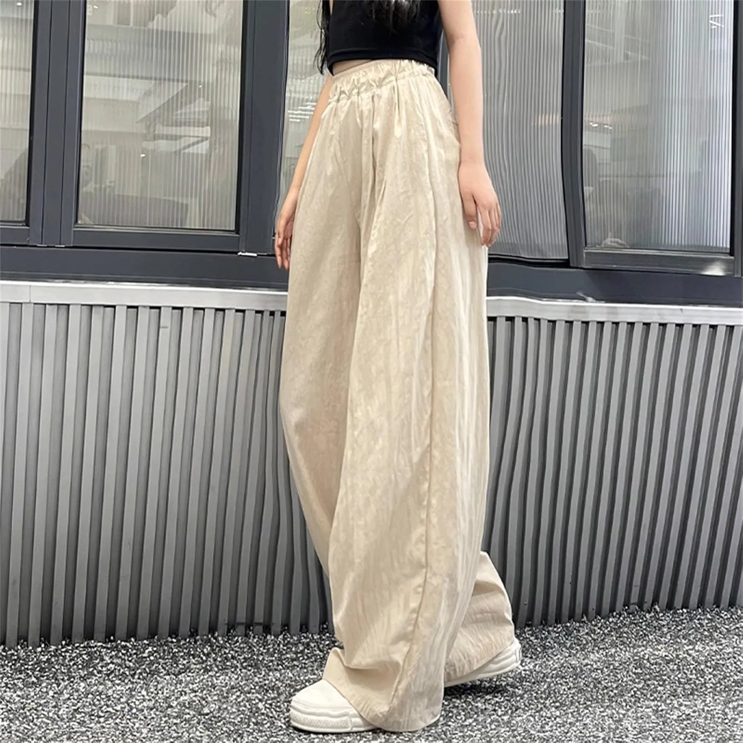 Girls Straight Wide Leg Solid Color Pants High Elastic Waist Baggy Flowy Casual Trousers Y2k Trendy