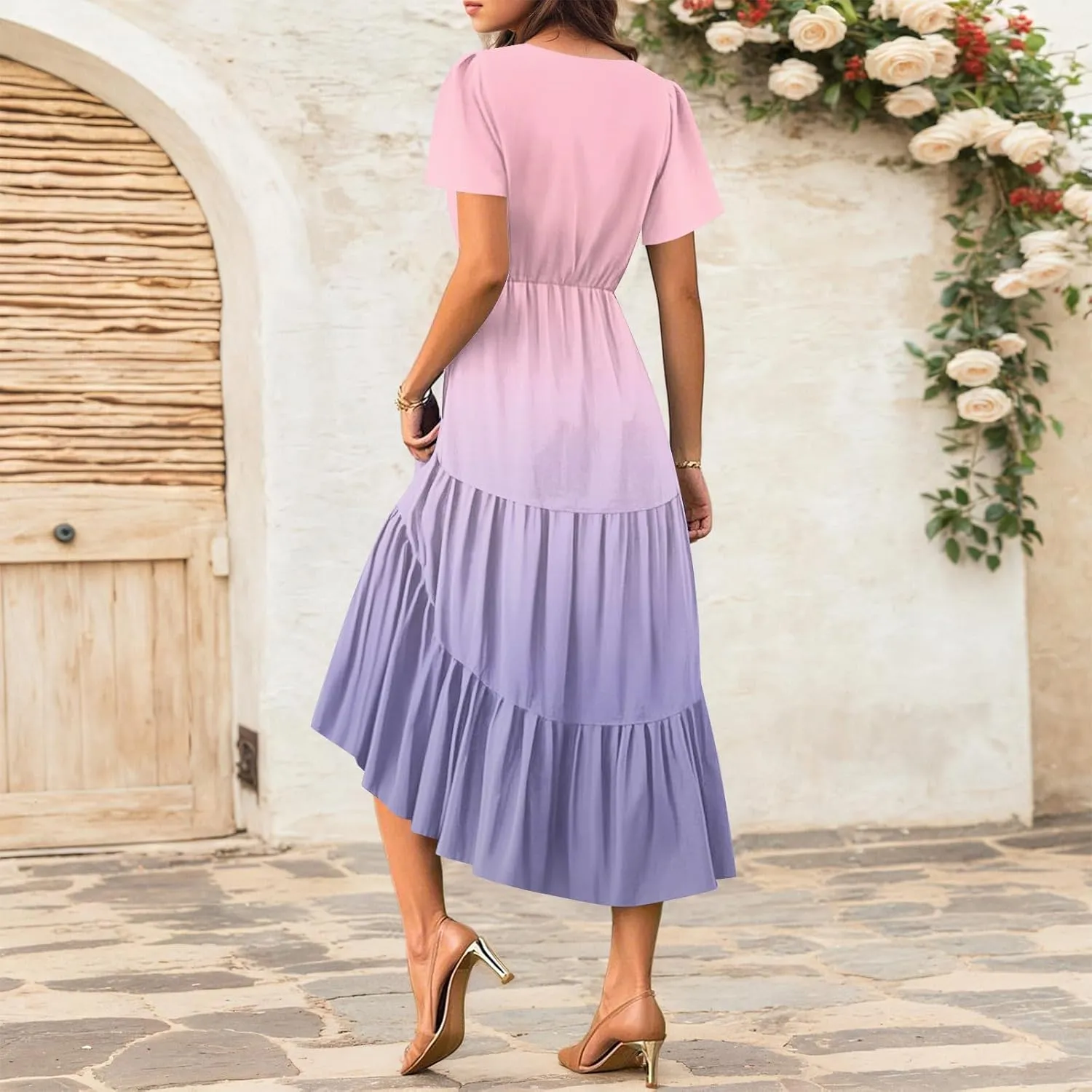 Graduation Dresses for Women 2025 Bell Short Sleeve Garden Party Dress Elegant Long Flowy Tiered Dress